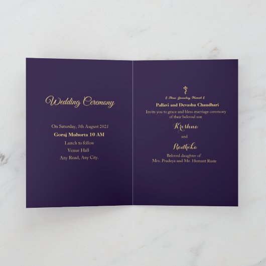 Traditioneller indischer Königsblauer goldener Hoc Karte (Innenseite)