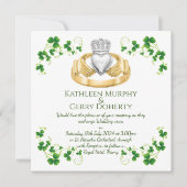 Traditioneller Irischer Claddagh Ring und Kleeblät Einladung (Vorderseite)