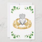 Traditioneller Irischer Claddagh Ring und Kleeblät Einladung (Rückseite)