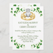 Traditioneller Irischer Claddagh Ring und Kleeblät Einladung (Vorne/Hinten)