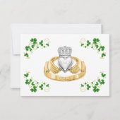Traditioneller Irischer Claddagh Ring und Kleeblät Einladung (Rückseite)