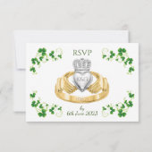 Traditioneller Irischer Claddagh Ring und Kleeblät RSVP Karte (Rückseite)
