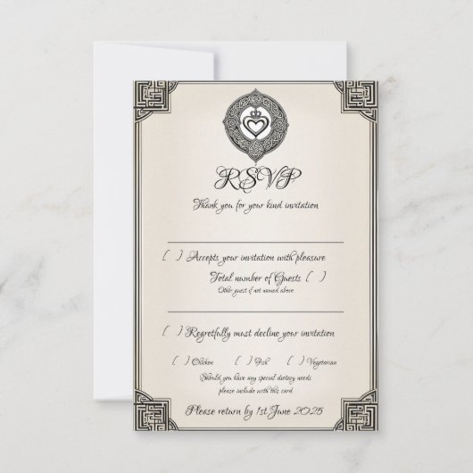 Traditioneller irischer keltischer Knoten & Cladda RSVP Karte (Vorderseite)