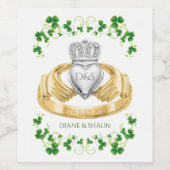 Traditioneller Irish Claddagh Ring und Kleeblatts  Weinetikett (Einzelnes Label)