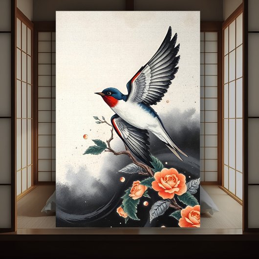 Traditioneller japanischer Elegant Flying Swallow Poster