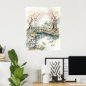 Traditioneller japanischer Garten im Frühling Poster (Heimbüro)