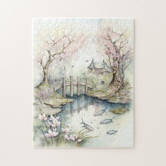 Traditioneller japanischer Garten im Frühling Puzzle (Vertikal)