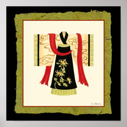 Traditioneller japanischer Kimono mit Blumendruck Poster (Vorne)