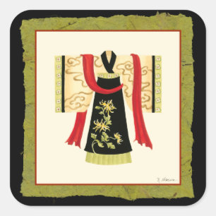 Traditioneller japanischer Kimono mit Blumendruck Quadratischer Aufkleber