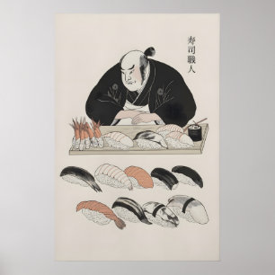 Traditioneller japanischer Koch & Assortierte Sush Poster