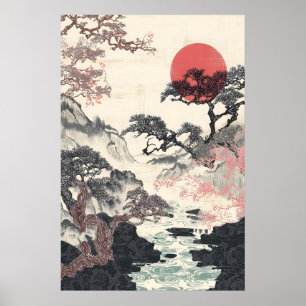 Traditioneller Japanischer Landschaftskunst-Druck Poster