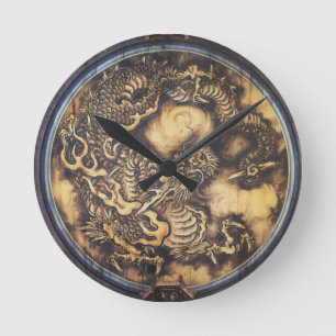 Traditioneller japanischer orientalischer Drache - Runde Wanduhr