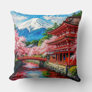 Traditioneller japanischer Tempel mit Kirschblüten Kissen