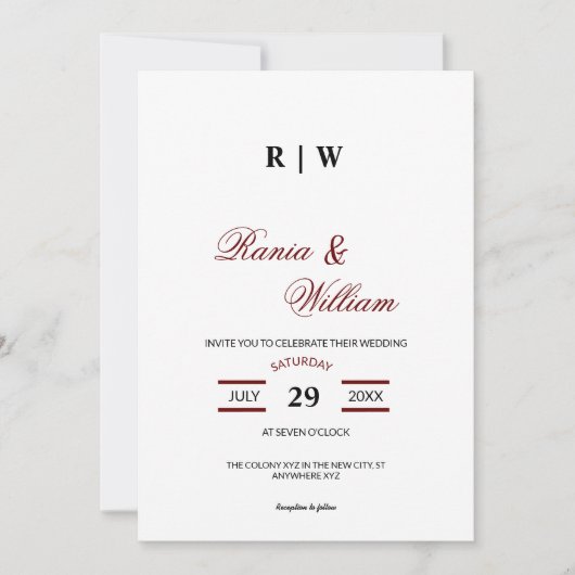 Traditioneller kalligrafischer Text in Burgund Red Einladung (Vorderseite)