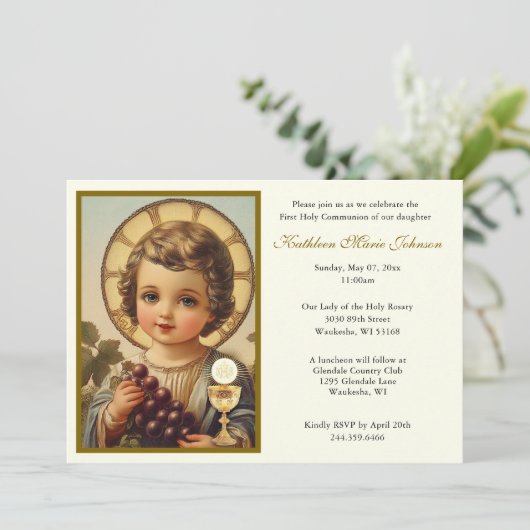 Traditioneller katholischer Jesus Erste Kommune Einladung (Stehend Vorderseite)