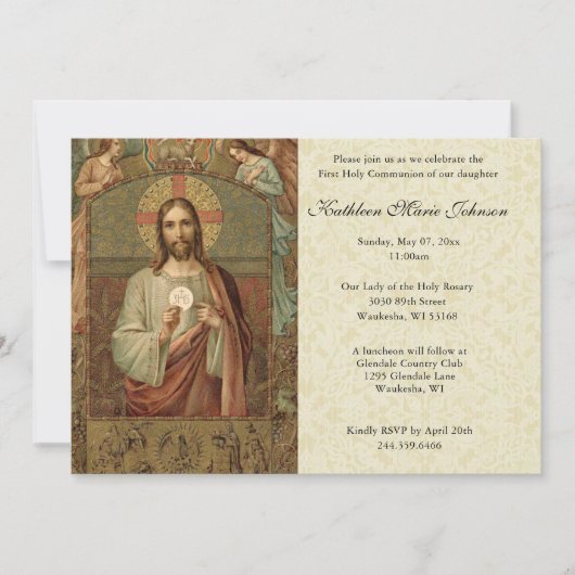 Traditioneller katholischer Jesus Erste Kommunion Einladung (Vorderseite)