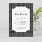 Traditioneller Monochrome Schwarz-Weiß-Tartan Kari Einladung (Stehend Vorderseite)