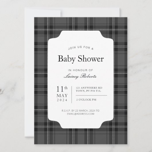 Traditioneller Monochrome Schwarz-Weiß-Tartan Kari Einladung (Vorderseite)