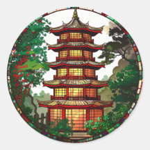 Traditioneller Pagoda-Aufkleber aus Hartglas
