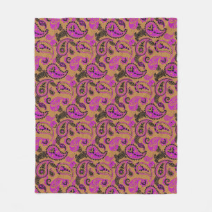 Traditioneller Paisley Linocut Vivid Pink Senf Fleecedecke
