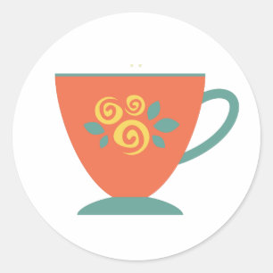 Traditioneller Porzellantee-Tasse in Orange und Bl Runder Aufkleber