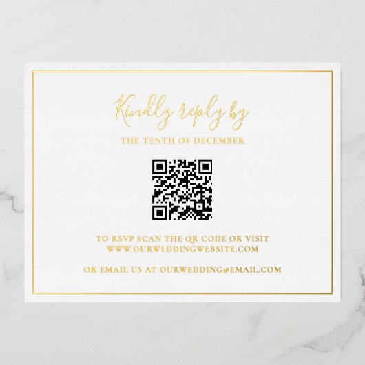 Traditioneller QR-Code Elegant Wedding Foil SVP-Ka Folie Einladungspostkarte (Vorderseite)