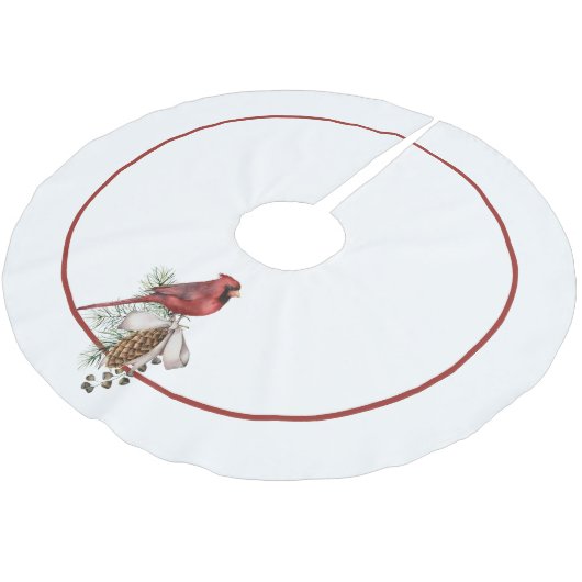 Traditioneller Roter Kardinal, frohe Weihnachten Polyester Weihnachtsbaumdecke (Schrägansicht)