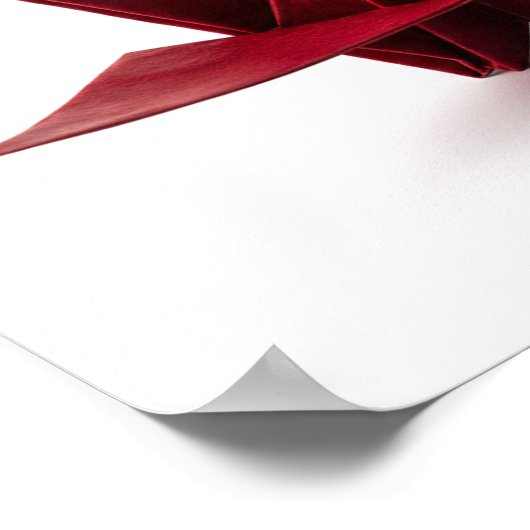 Traditioneller Roter Origami-Kran auf Weiß Poster (Ecke)