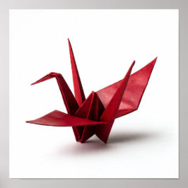 Traditioneller Roter Origami-Kran auf Weiß Poster