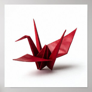 Traditioneller Roter Origami-Kran auf Weiß Poster
