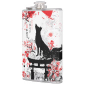 Traditioneller roter schwarzer japanischer Kitsune Flachmann (Links)