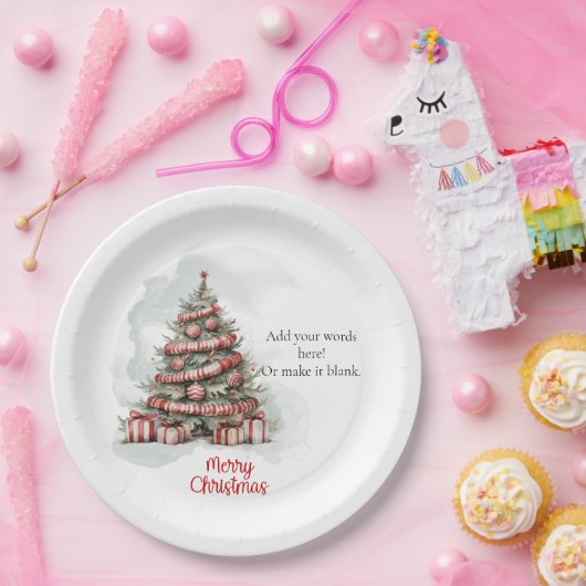 Traditioneller Rotweiße Wasserfarbe Weihnachtsbaum Pappteller (Party)