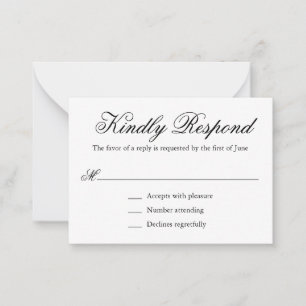 Traditioneller RSVP für Schwarz-Weiß-Mini-Hochzeit Mitteilungskarte