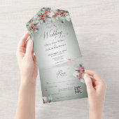 Traditioneller Rustikaler Winter Holly Berries QR  All In One Einladung (Abreißen)