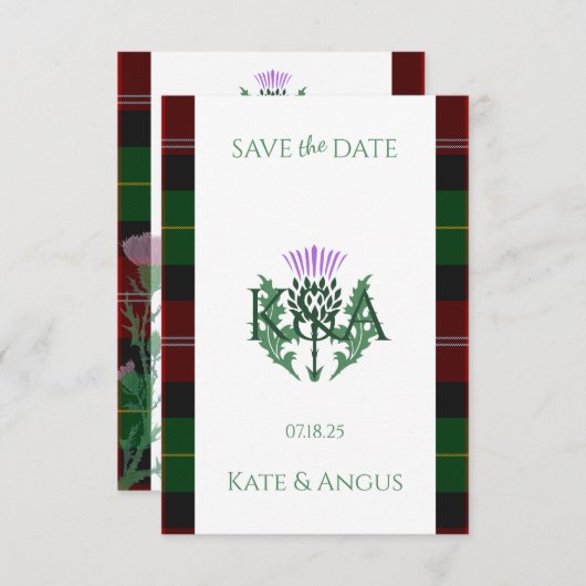 Traditioneller schottischer Tartan Border and This Save The Date (Vorne/Hinten)
