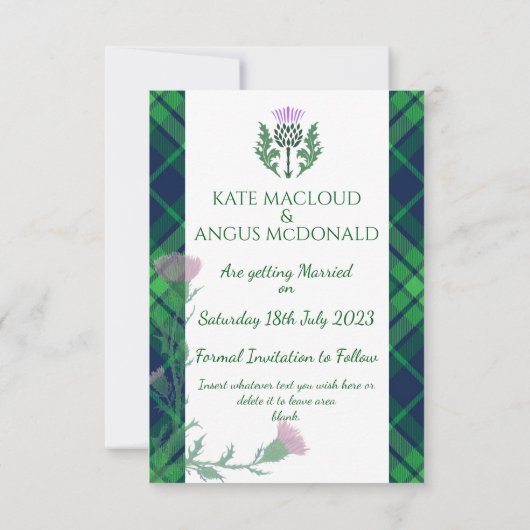 Traditioneller schottischer Tartan Border and This Save The Date (Rückseite)