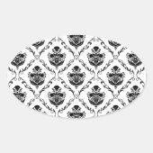 Traditioneller schwarzer Damast Ovaler Aufkleber (Vorderseite)