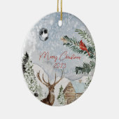 Traditioneller Snowy Winter Wonderland Roter Kardi Keramik Ornament (Rechts)