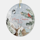Traditioneller Snowy Winter Wonderland Roter Kardi Keramik Ornament (Links)