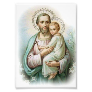 Traditioneller St. Joseph & Kind Jesus mit Kreuz Fotodruck