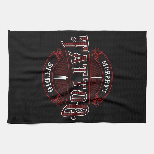 Traditioneller Stil ADD NAME Tattoo Studio Shop Geschirrtuch (Horizontal)
