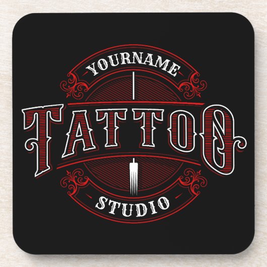 Traditioneller Stil ADD NAME Tattoo Studio Shop Getränkeuntersetzer (Vorderseite)