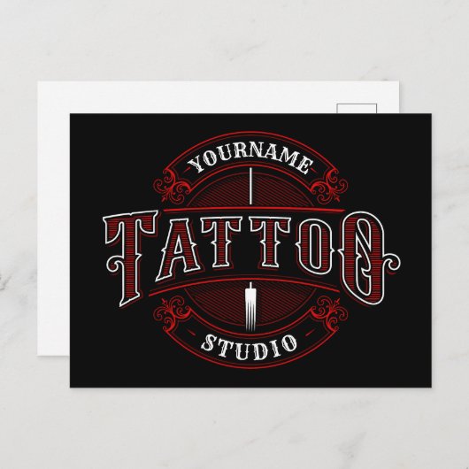Traditioneller Stil ADD NAME Tattoo Studio Shop Postkarte (Vorne/Hinten)