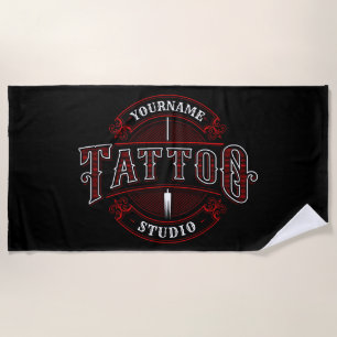 Traditioneller Stil ADD NAME Tattoo Studio Shop Strandtuch