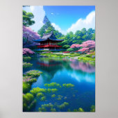 Traditioneller Tempel am See Poster (Vorne)