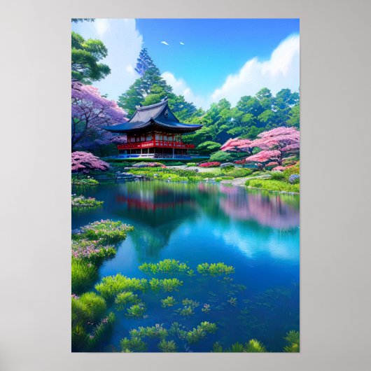 Traditioneller Tempel am See Poster (Vorne)