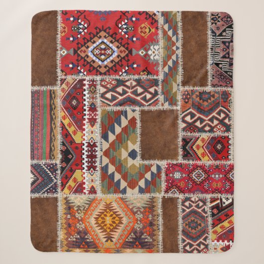 Traditioneller Teppich-Patchwork: Dekorativer Tepp Sherpadecke (Vorderseite)