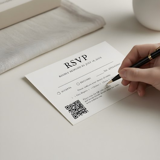 Traditioneller und QR-Code für RSVP-Hochzeitsstift Begleitkarte