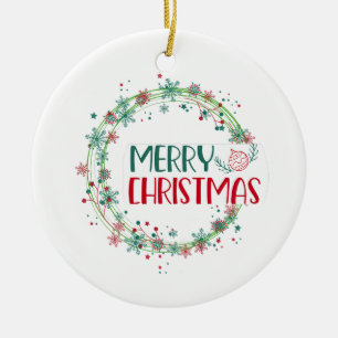 Traditioneller Urlaub: Classic Merry ChrisMas Wrea Keramik Ornament