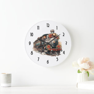 Traditioneller Weihnachts-Dampfzugarretier Große Wanduhr